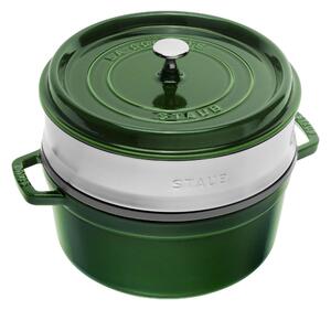 Staub La Cocotte Gryta med ånginsats 26 cm / 5,25 l, Rund, Basilika-Grön, Gjutjärn