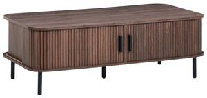 Soffbord Mörkbrun Svarta ben MDF 120 x 60 cm Metall Retro Skjutskåp Förvaring Vardagsrum Beliani