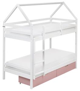 Våningssäng med Rosa Förvaringslådor Vit Tallträ Enkel Storlek 90 x 200 cm Hög Sovplats Barn Sovrum Beliani