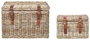 Set med 2 lådor Naturlig rotting med läderbälten och lock Handgjord mahognyram Boho-stil Vardagsrum Sovrum Beliani