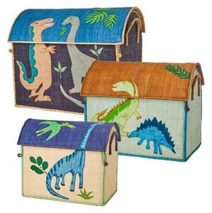 Rice - Raffia Toy Baskets - Set Of 3 - Förvaringslåda för barn - Dinosaur Theme - S: 33 x 24 x 36,5 / M: 45 x 38 x 33 / L: 50 x 40 x 33 cm