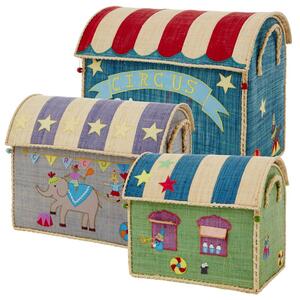 Rice - Raffia Toy Baskets - Set Of 3 - Förvaringslåda för barn - Circus Theme - S: 33 x 24 x 36,5 / M: 37 x 28 x 44 / L: 44 x 34 x 54 cm
