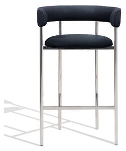 Møbel Copenhagen - Font Bar Armstool - Barstol - Midnight Blue Vidar 786 - Polished Steel Frame - W: 60 x D: 46,5 x H: 97 x SH: 75 cm