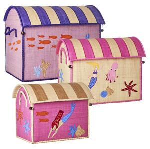 Rice - Raffia Toy Baskets - Set Of 3 - Förvaringslåda för barn - Mermaid Theme - S: 31 x 23 x 37 cm / M: 36 x 28 x 43 / L: 40 x 32 x 46