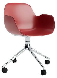Normann Copenhagen - Form Armchair Swivel 4W Alu - Kontorsstol - Red / Aluminum - H79 x W56 x D52 x SH44 cm