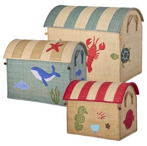 Rice - Raffia Toy Baskets - Set Of 3 - Förvaringslåda för barn - Ocean Theme - S: 33 x 24 x 36,5 / M: 45 x 38 x 33 / L: 50 x 40 x 33 cm
