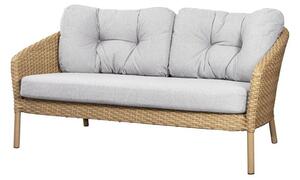 Cane-line - Ocean Large 2-pers. Sofa - Trädgårdssoffa - Frame: Natural, Cane-line Flat Weave / Cushion: White grey, Cane-line Link - W155 x D90 x H73 x SH40 cm