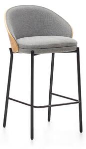 KAVE HOME Eamy pall ljusgr&aring chenille- och askfan&eacuter med naturlig finish och svart metall