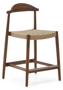 KAVE HOME Nina pall i massivt akaciatr&auml med valn&oumltsfinish och beige rep, h&oumljd 62 cm