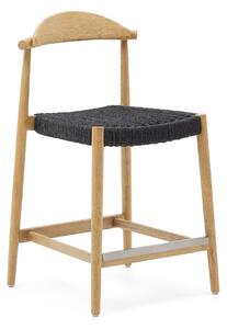KAVE HOME Nina Pall av massivt akaciatr&auml med naturlig finish och svart rep, h&oumljd 62 cm