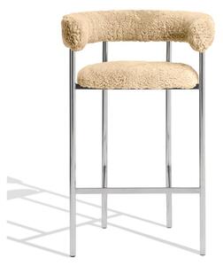 Møbel Copenhagen - Font Bar Armstool - Barstol - Sheepskin Honey - Polished Steel Frame - W: 60 x D: 46,5 x H: 97 x SH: 75 cm