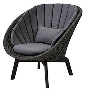 Cane-line - Peacock lounge chair OUTDOOR - Aluminium - Lounge stol - Frame: Cane-line Soft rope - Aluminium, Black / Cushion: Grey, Cane-line Natté - W91 x D93 x H87 x SH34 cm