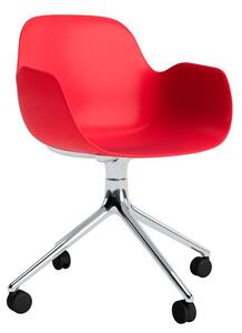 Normann Copenhagen - Form Armchair Swivel 4W Alu - Kontorsstol - Bright Red / Aluminum - H79 x W56 x D52 x SH44 cm