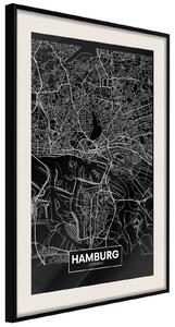 Inramad Poster / Tavla - City Map: Hamburg (Dark) - 20x30 Svart ram