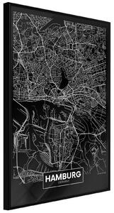 Inramad Poster / Tavla - City Map: Hamburg (Dark) - 20x30 Svart ram