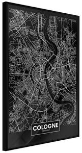 Inramad Poster / Tavla - City Map: Cologne (Dark) - 20x30 Guldram med passepartout