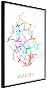 Inramad Poster / Tavla - City Map: Madrid (Colour) - 20x30 Guldram med passepartout