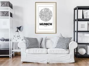 Inramad Poster / Tavla - City Map: Munich (Round) - 20x30 Guldram med passepartout