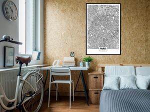 Inramad Poster / Tavla - City Map: Paris - 40x60 Svart ram med passepartout