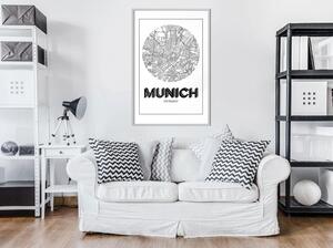 Inramad Poster / Tavla - City Map: Munich (Round) - 20x30 Guldram