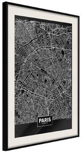 Inramad Poster / Tavla - City Map: Paris (Dark) - 20x30 Svart ram med passepartout
