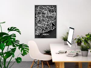 Inramad Poster / Tavla - City Map: Porto (Dark) - 30x45 Guldram