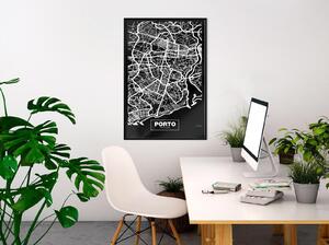 Inramad Poster / Tavla - City Map: Porto (Dark) - 20x30 Guldram