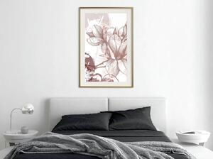 Inramad Poster / Tavla - Drawn Flower - 20x30 Guldram med passepartout