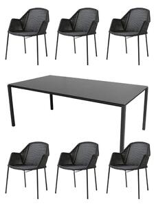 Cane-line - 1 Pure table og 6 Breeze stole - Trädgårdsmöbler - Sort - Se mål I teksten
