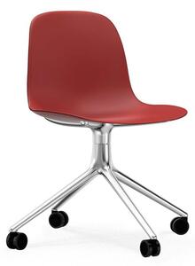 Normann Copenhagen - Form Chair Swivel 4W Alu - Kontorsstol - Red / Aluminum - H79 x W52 x D52 x SH44 cm