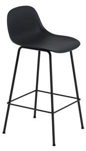 Muuto - Fiber Bar Stool w/ Backrest - Tube Base - Pall - black/Black Base - 42,5 x 44,5 x 87,5 cm