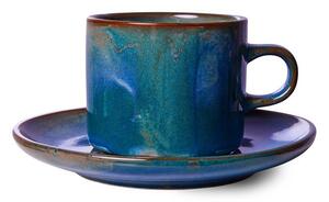 HKLiving - Chef Ceramics - Cup and Saucer - Kopp - Rustic Blue - 7,8 x 7,8 x 6,5 cm / 15 x 15 x 2,5 cm (220 ml)
