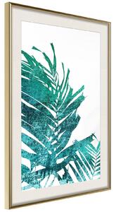 Inramad Poster / Tavla - Teal Palm on White Background - 20x30 Guldram