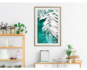 Inramad Poster / Tavla - White Palm on Teal Background - 20x30 Svart ram