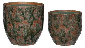 Hübsch - Normu Pots (set Of 2) - Blomkruka - Brown,Green - ø15xh16, ø13xh12cm