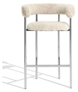 Møbel Copenhagen - Font Bar Armstool - Barstol - Sheepskin Oyster - Polished Steel Frame - W: 60 x D: 46,5 x H: 97 x SH: 75 cm