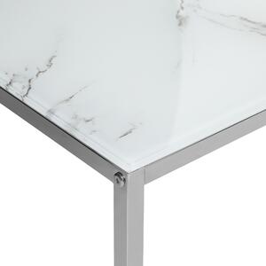 Soffbord 2 st Vit Silver Marmoreffekt Härdat glas Rostfritt stål Minimalistisk Glam-stil Beliani