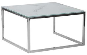 Soffbord 2 st Vit Silver Marmoreffekt Härdat glas Rostfritt stål Minimalistisk Glam-stil Beliani