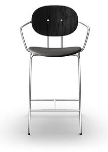 Sibast Furniture - Piet Hein Bar Armchair | Seat Upholstery - Barstol - Black Lacquered Oak & Black Nevada Leather / Chrome - W49 x H98 x SH65 cm