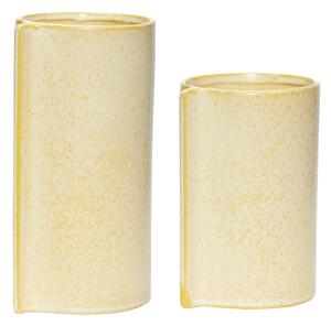 Hübsch - Leaf Pots Yellow (set of 2) - Blomkruka - Gul - Ø12 x H16, Ø14 x H24 cm