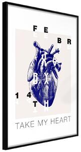 Inramad Poster / Tavla - Valentine's Day - 20x30 Guldram med passepartout