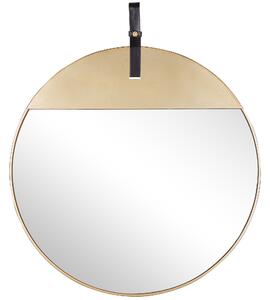 Väggspegel Guld Metall Konstläderrem Rund 60 cm Dekorativ Hängande Accentstycke Modern Glamour Beliani