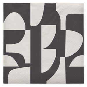 Broste CPH - Lara Paper Napkin - Servetter - Black/Off White - Stock sale - W33 x L33 cm, 20 pcs in foil