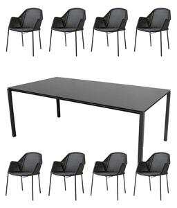 Cane-line - 1 Pure table og 8 Breeze 5464 stole - Trädgårdsmöbler - Sort - Se mål I teksten