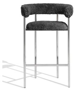 Møbel Copenhagen - Font Bar Armstool - Barstol - Sheepskin Grey - Polished Steel Frame - W: 60 x D: 46,5 x H: 97 x SH: 75 cm