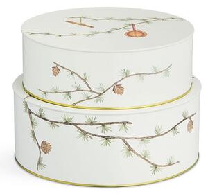 Kähler - Hammershøi Christmas Storage Tin - Förvaringslådor - White w. Deco - Ø20 x H9 cm / Ø22 x H9 cm