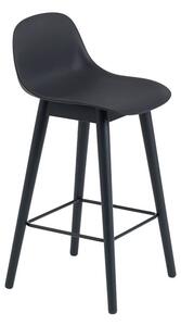 Muuto - Fiber Bar Stool w/ Backrest - Wood Base - Pall - black/Black Base - 42,5 X 44 X 87,5 cm