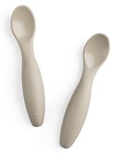Sebra - Silicone Spoon Set, short - Bestick för barn - Jetty Beige - H1,5 x L12 x W3
