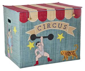 Rice - Raffia Storage Box - Förvaringslåda för barn - XL - Blue Circus Theme - L52 x H41 x B37 cm