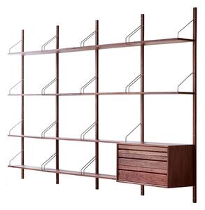 Dk3 - ROYAL SYSTEM® - Hyllsystem - Combination 14 - Vange: 3,4 x 1,9 x 200 cm - Hylde: 80 x 24 x 1,9 cm - Modul med 3 skuffer: 80 x 38 x 42,4 cm